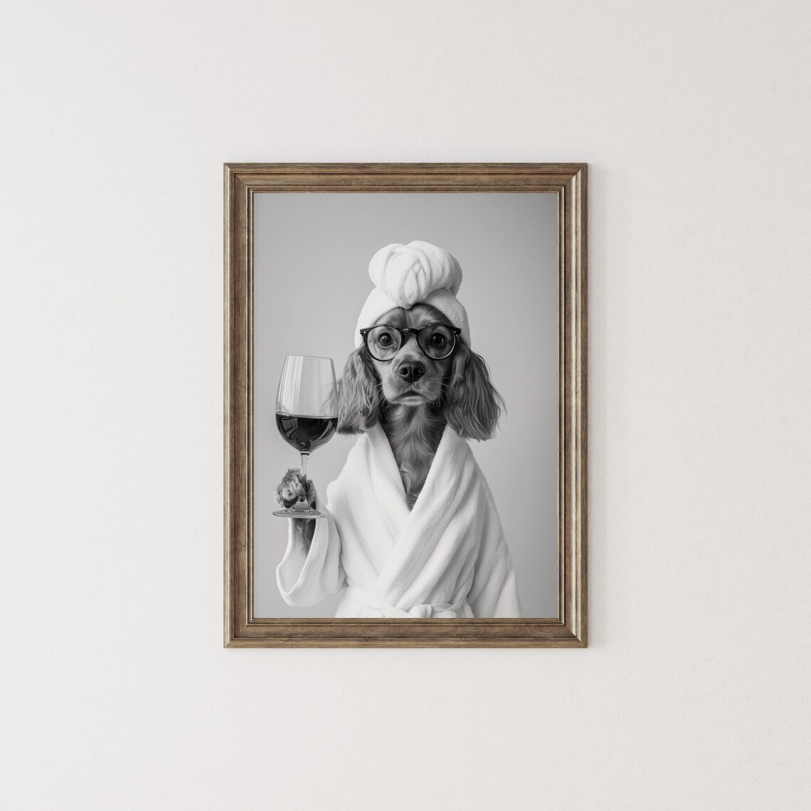 Cocker Spaniel Bathrobe Wine Print, Black And White - Image 2