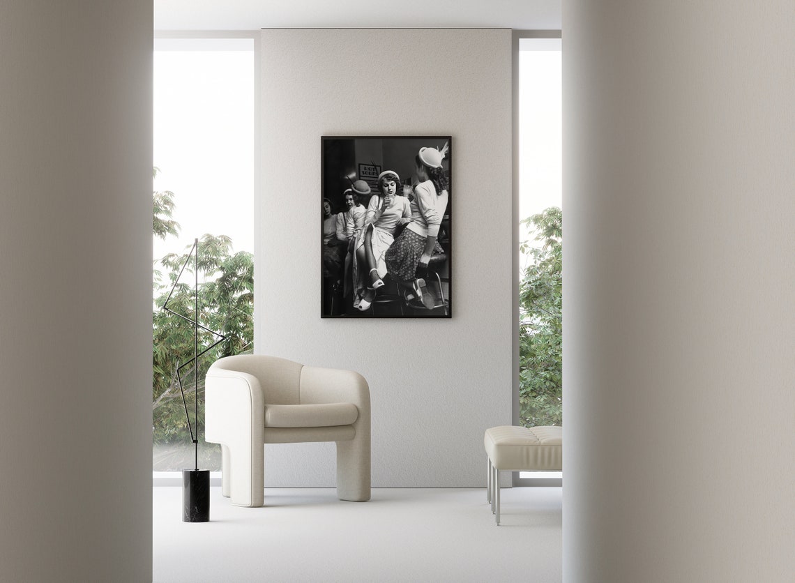 Young Women In A Milk Bar Wall Art 1950s England Vintage Fashion Black And White Print Old Photography Retro Teen Wall Decor - Image 3