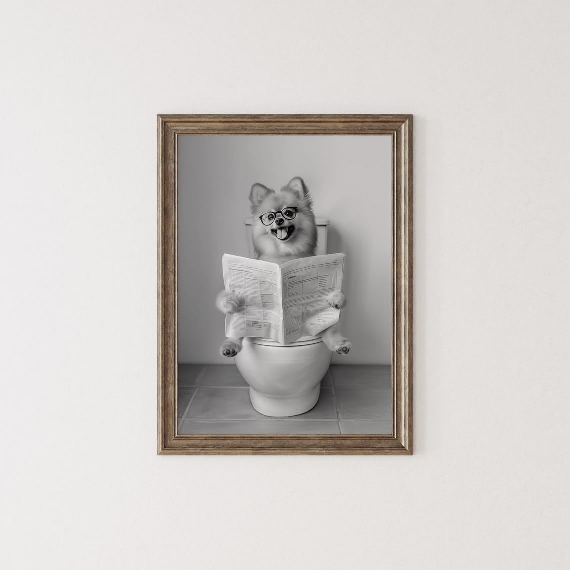 Pomeranian Reading Newspaper On Toilet Funny Bathroom Poster - Image 2