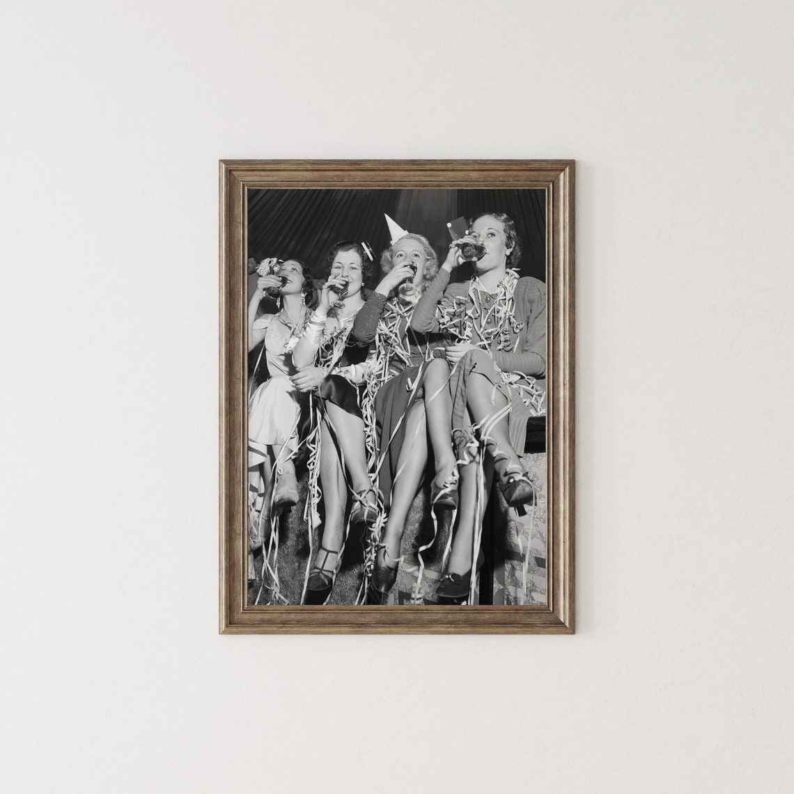 Four Friends Drinking Wine Vintage Party Black and White Poster - Image 2