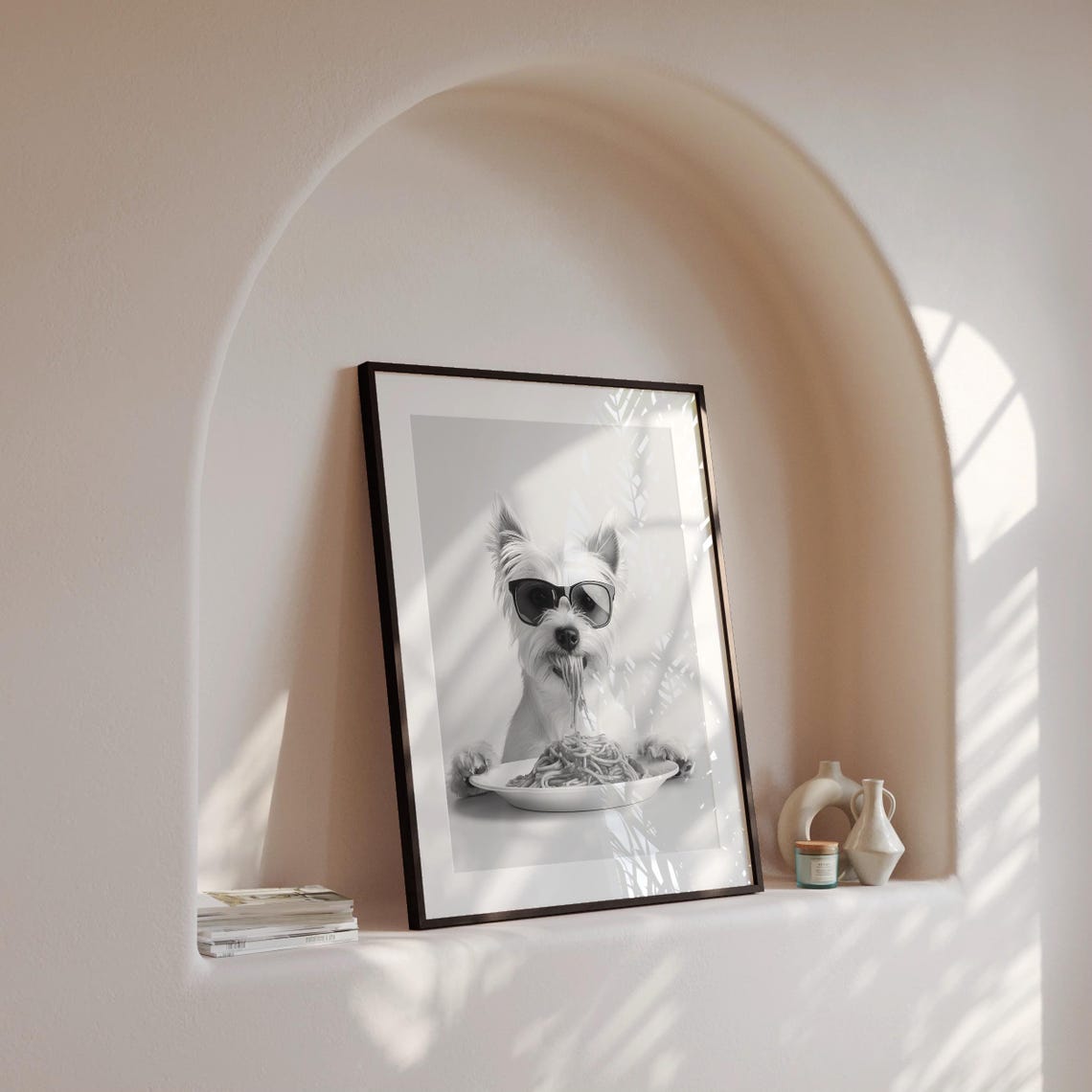 West Highland Terrier Eating Spaghetti Sunglasses Funny Dog Poster - Image 4