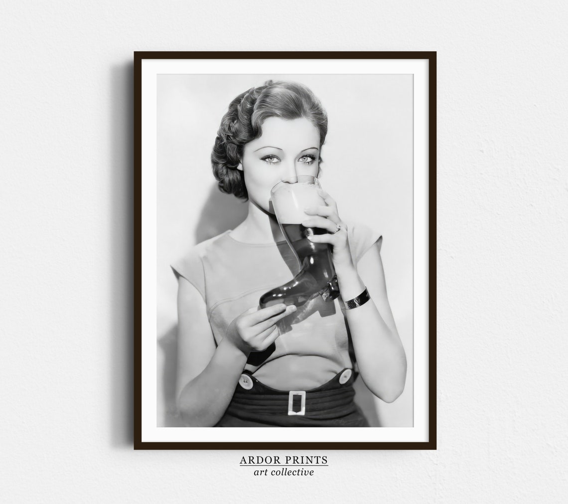 Woman Drinking Beer From a Boot Glass Vintage Oktoberfest Style Poster
