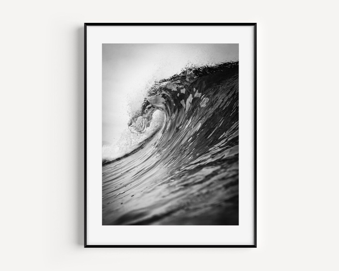 Ocean Waves Black and White Vintage Coastal Poster