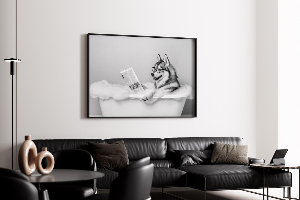 Siberian Husky In Bathtub Funny Bathroom Poster - Image 4