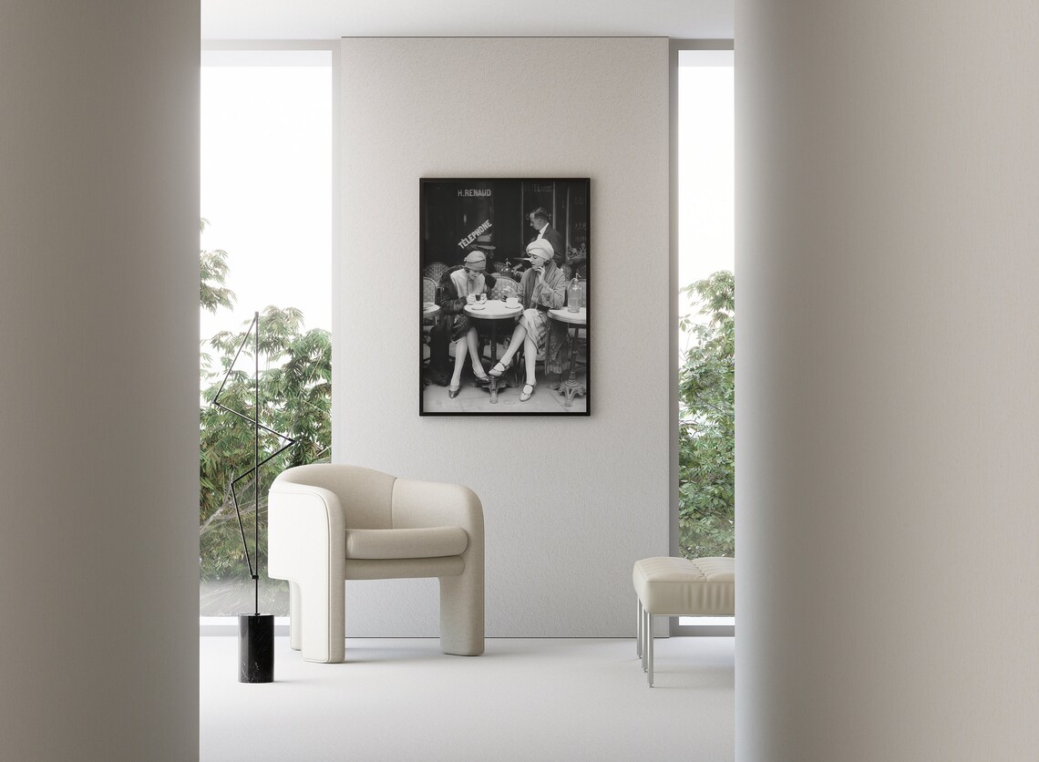 French Women Drinking Coffee At Cafe, Vintage Paris Art Print - Image 3