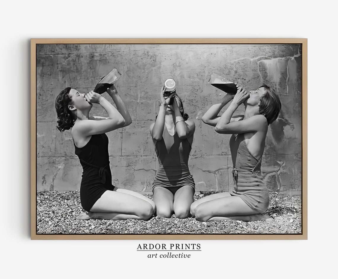 Vintage Girls Beach Day Drinking Wine Retro Best Friends Photo Poster - Image 3