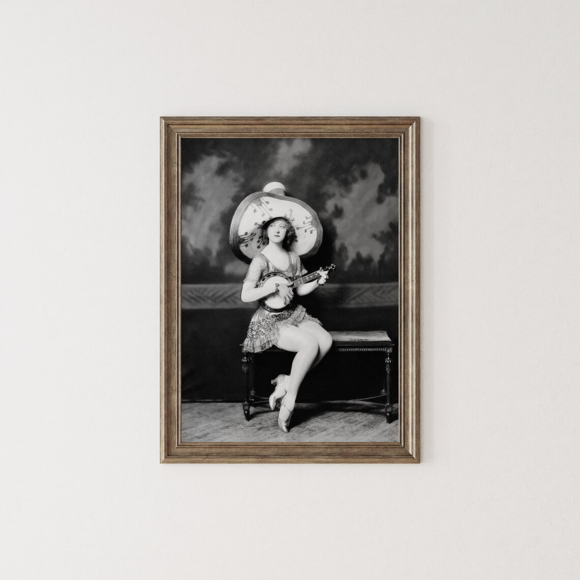 Woman With Oversized Sombrero Holding Banjo Vintage Stage Costume Poster - Image 2