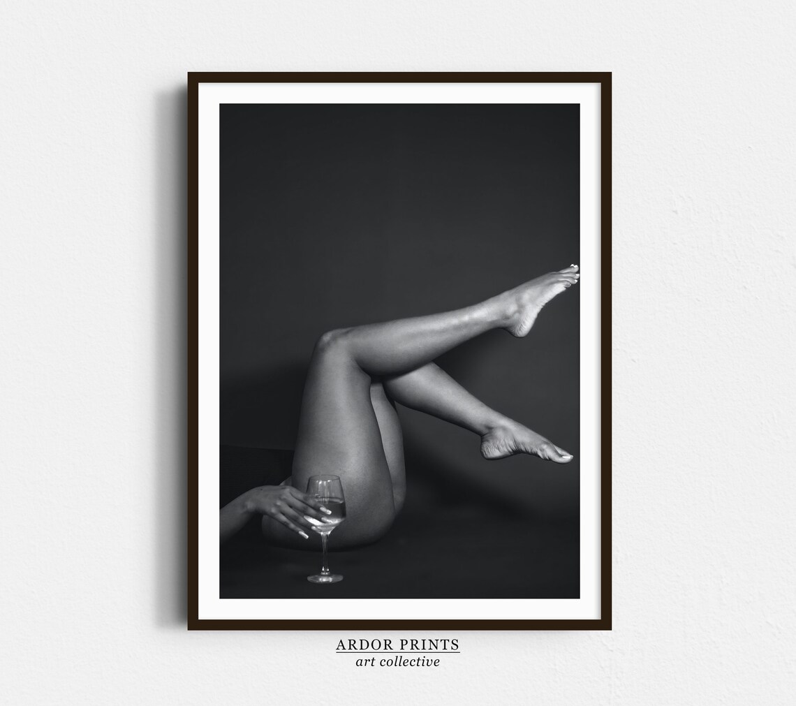 Woman Lying Down With Wine Glass, Retro Style Art Print