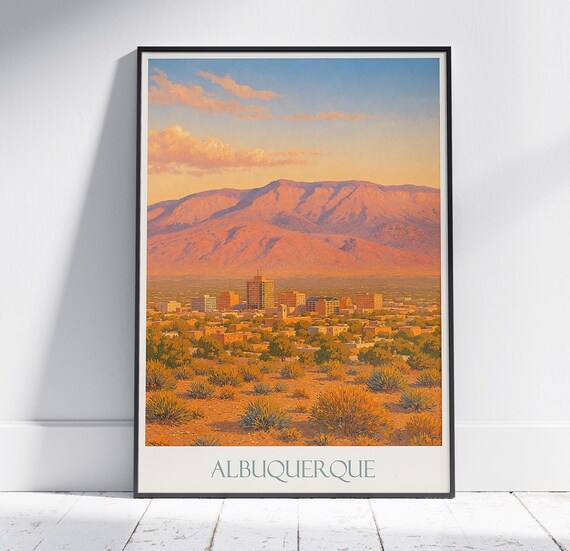 Albuquerque Sandia Mountains Desert Sunset City Skyline Poster