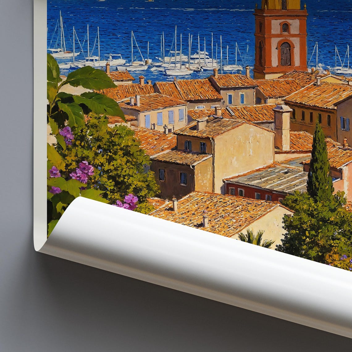 Saint Tropez French Riviera Painted Harbor And Bell Tower View Poster - Image 4