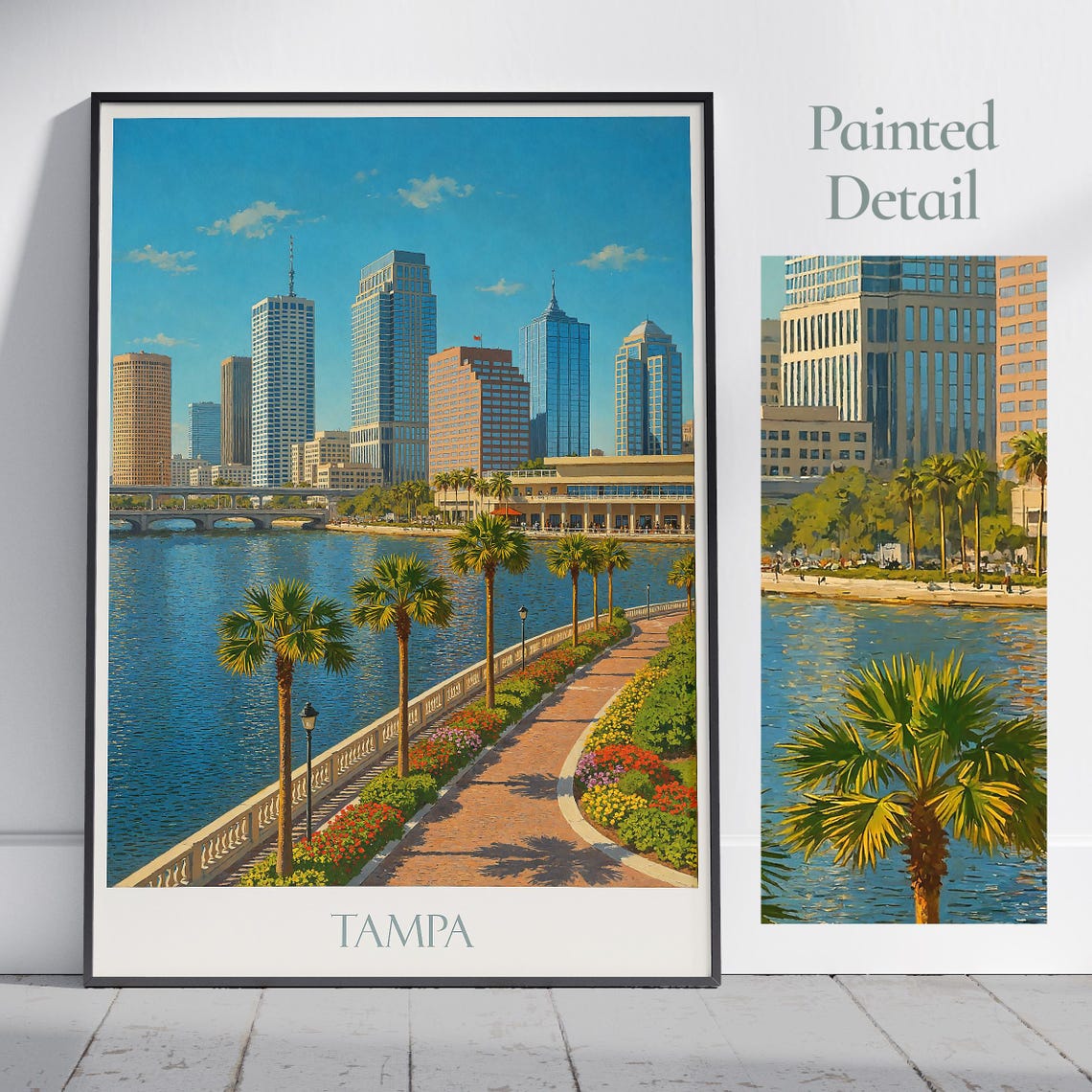 Tampa Travel Poster Florida Downtown Cityscape Wall Art Vibrant Waterfront Print Home Decor Vacation Gift