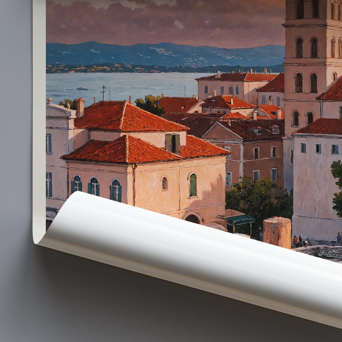 Zadar Croatia Roman Ruins Bell Tower Old Town Sunset Painted Poster - Image 3