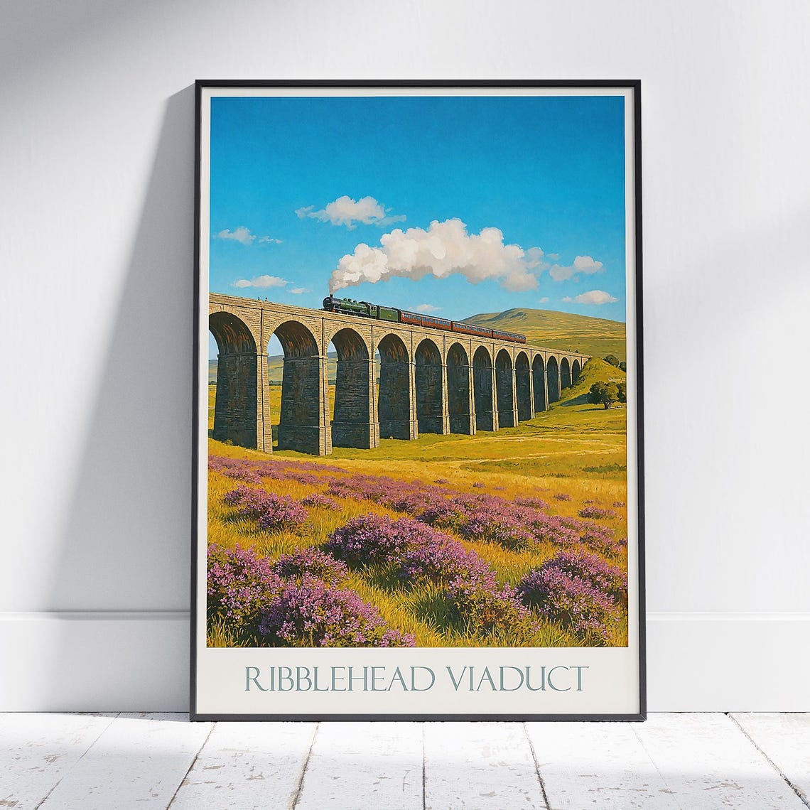 Ribblehead Viaduct Yorkshire Dales Steam Train Heather Travel Poster