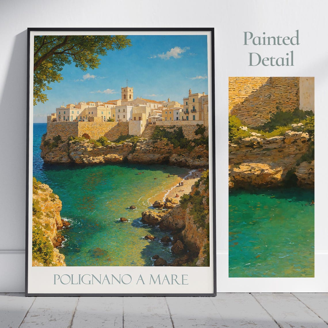 Polignano a Mare Italy Painted Coastal Cliffs Beach Travel Poster