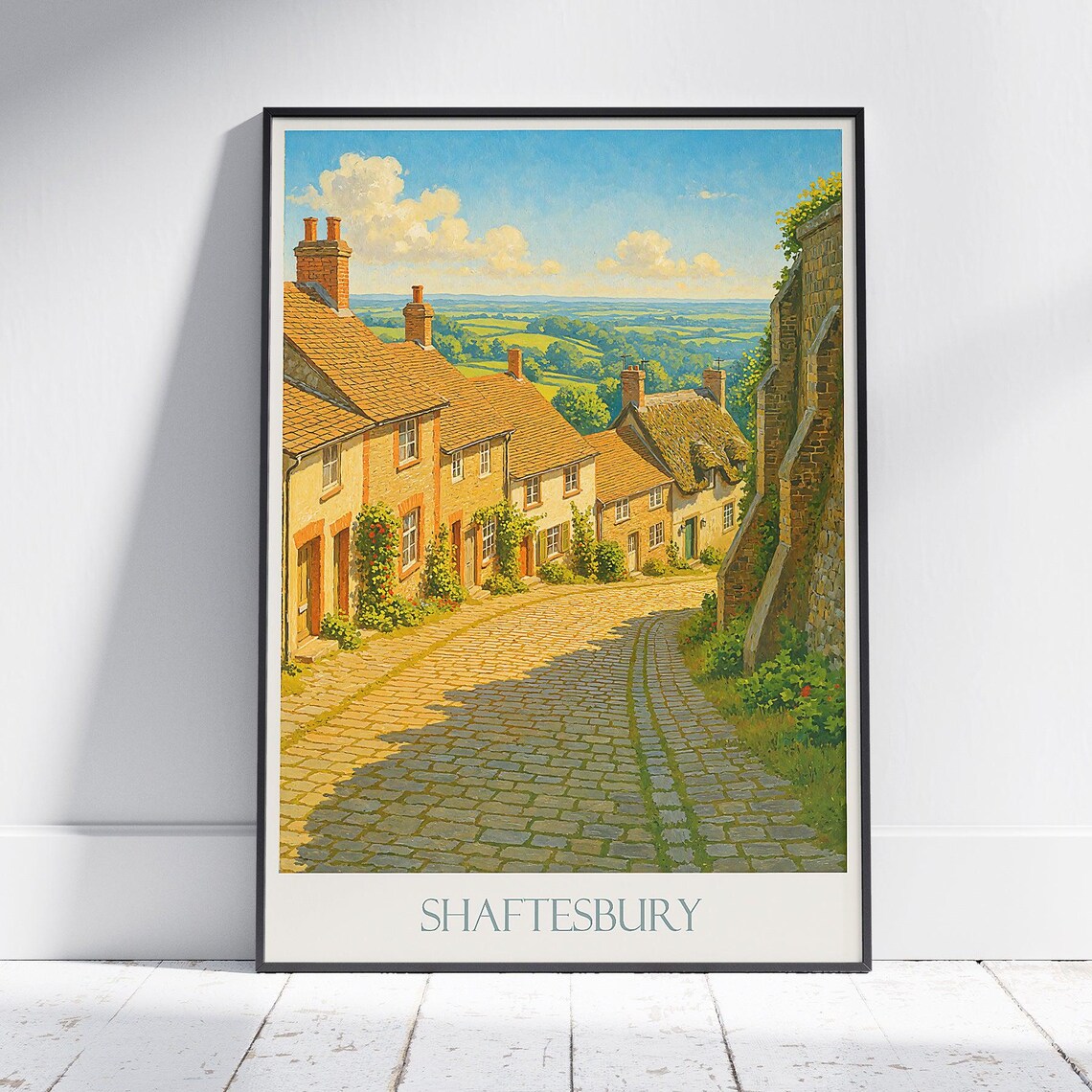 Shaftesbury Gold Hill Travel Poster Dorset England Serene English Countryside Art Print Historic Village Home Decor