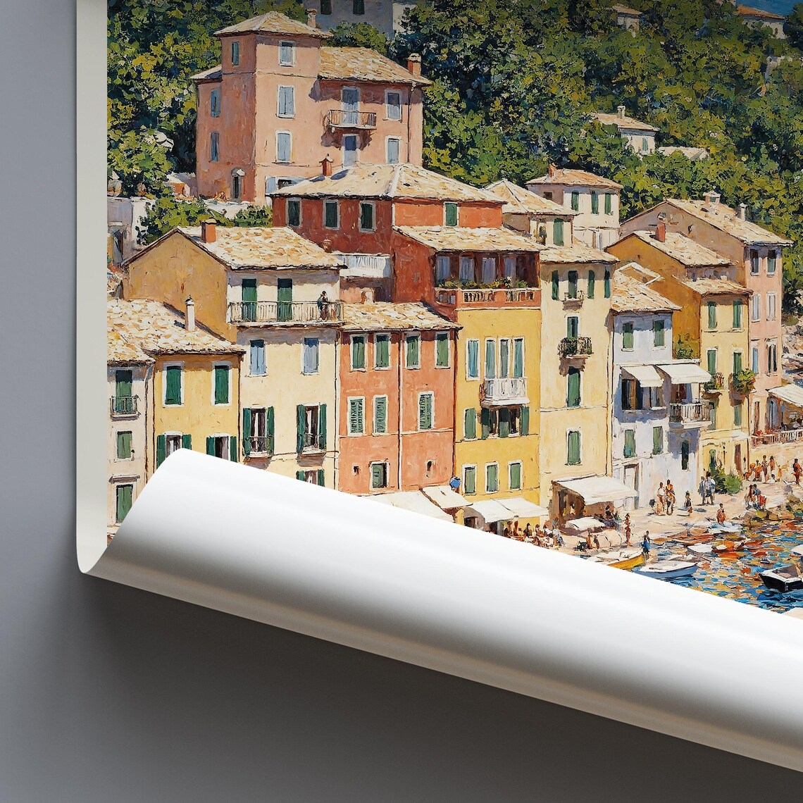 Portofino Italian Harbor Colorful Houses Boats Painted Travel Poster - Image 3