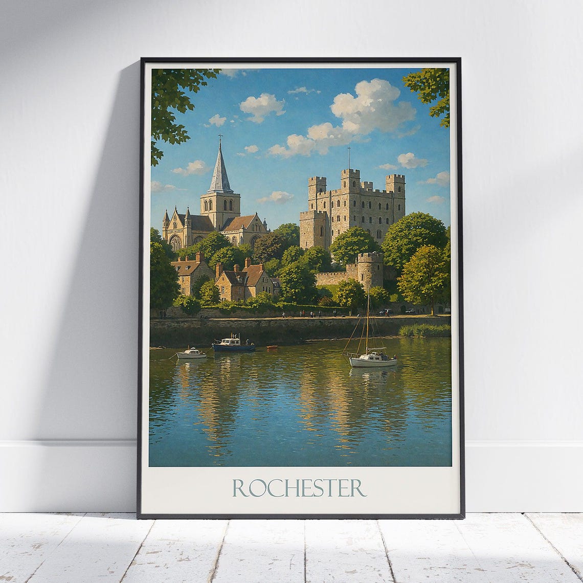 Rochester Castle Cathedral River Medway Kent England Travel Poster