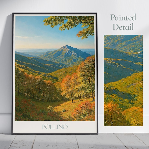 Pollino Italy Autumn Mountain Vista Poster with Golden Trees Art