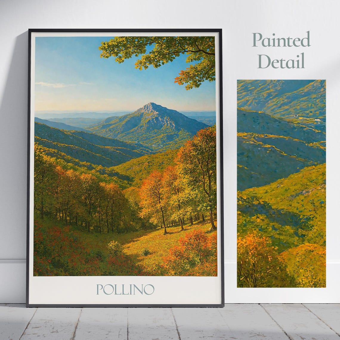 Pollino Italy Autumn Mountain Vista Poster with Golden Trees Art
