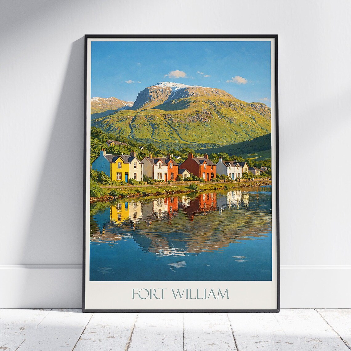 Fort William Scottish Highland Cottages Mountain Lake Travel Poster