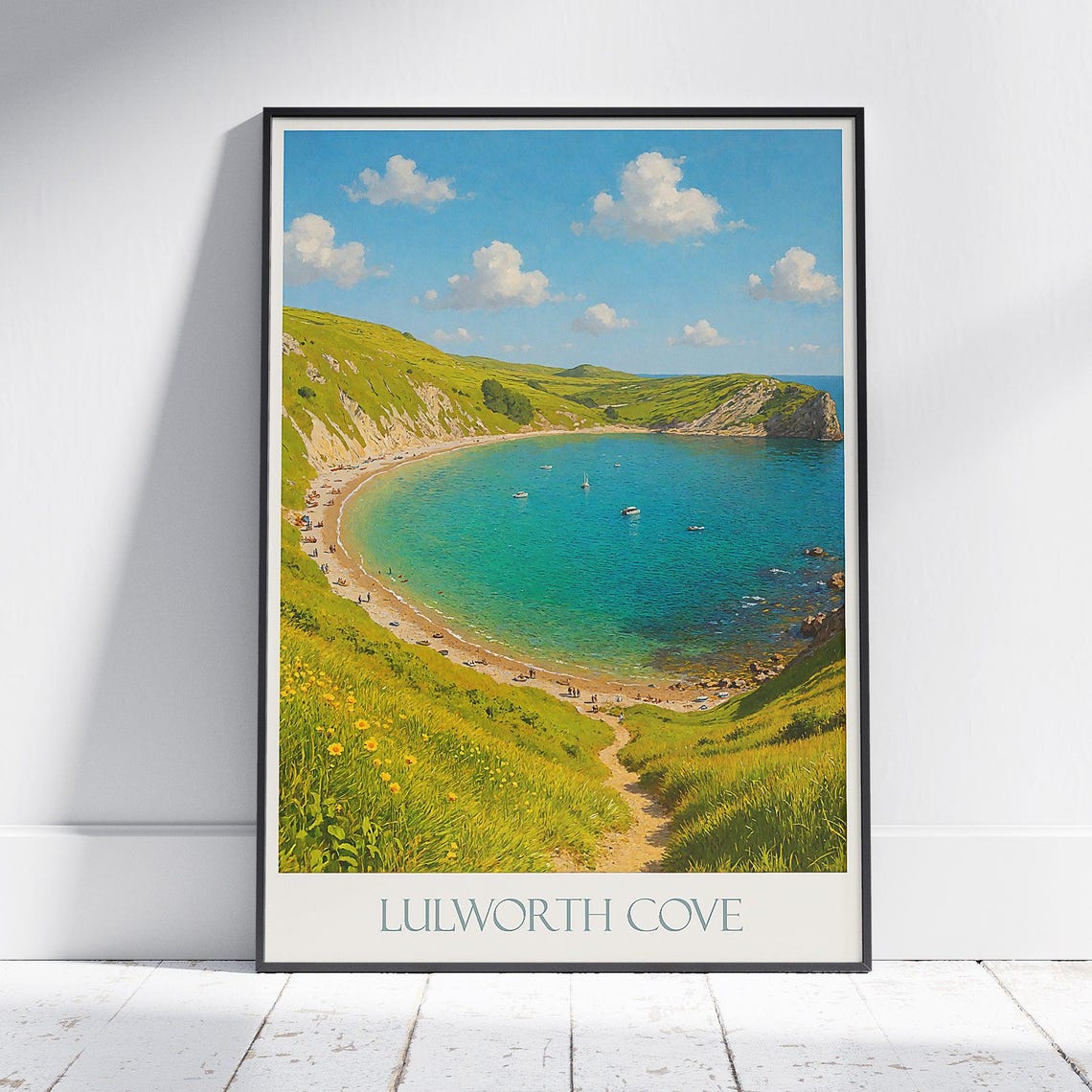 Lulworth Cove Dorset Turquoise Bay Beach Vintage Travel Art Poster
