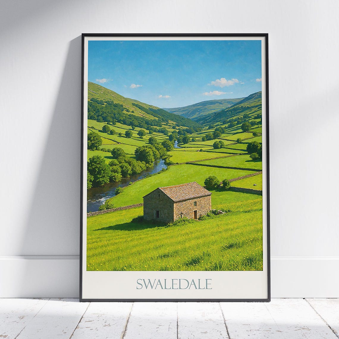 Swaledale Yorkshire Dales Painted Stone Barn River Valley Poster Art