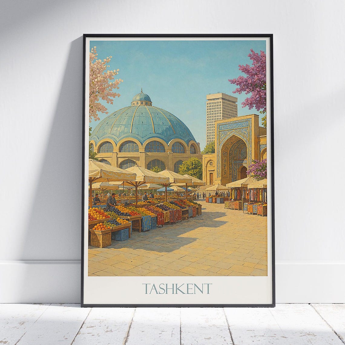 Tashkent Uzbekistan Bustling Bazaar Market Chorsu Travel Poster