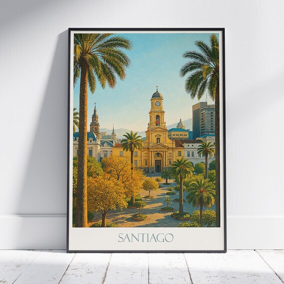 Santiago Chile Plaza de Armas Cathedral Golden Daylight City Poster
