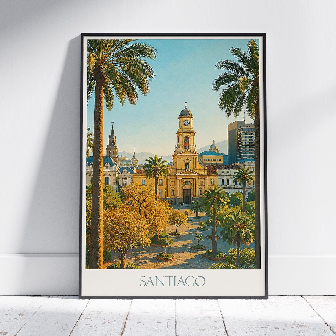 Santiago Chile Plaza de Armas Cathedral Golden Daylight City Poster