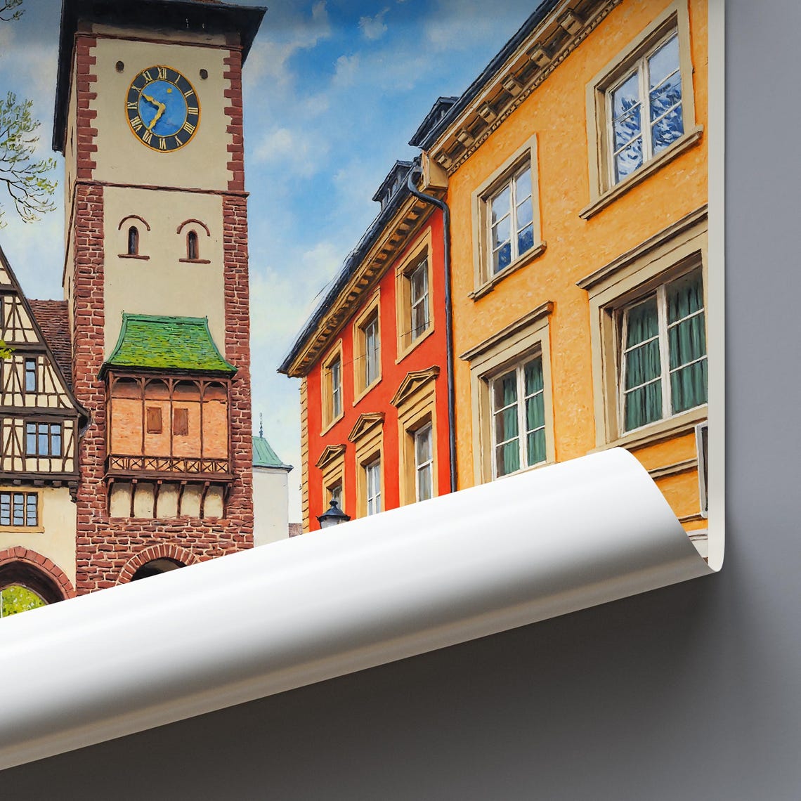 Freiburg Germany Historic Old Gate Tower Painted Travel Poster - Image 3
