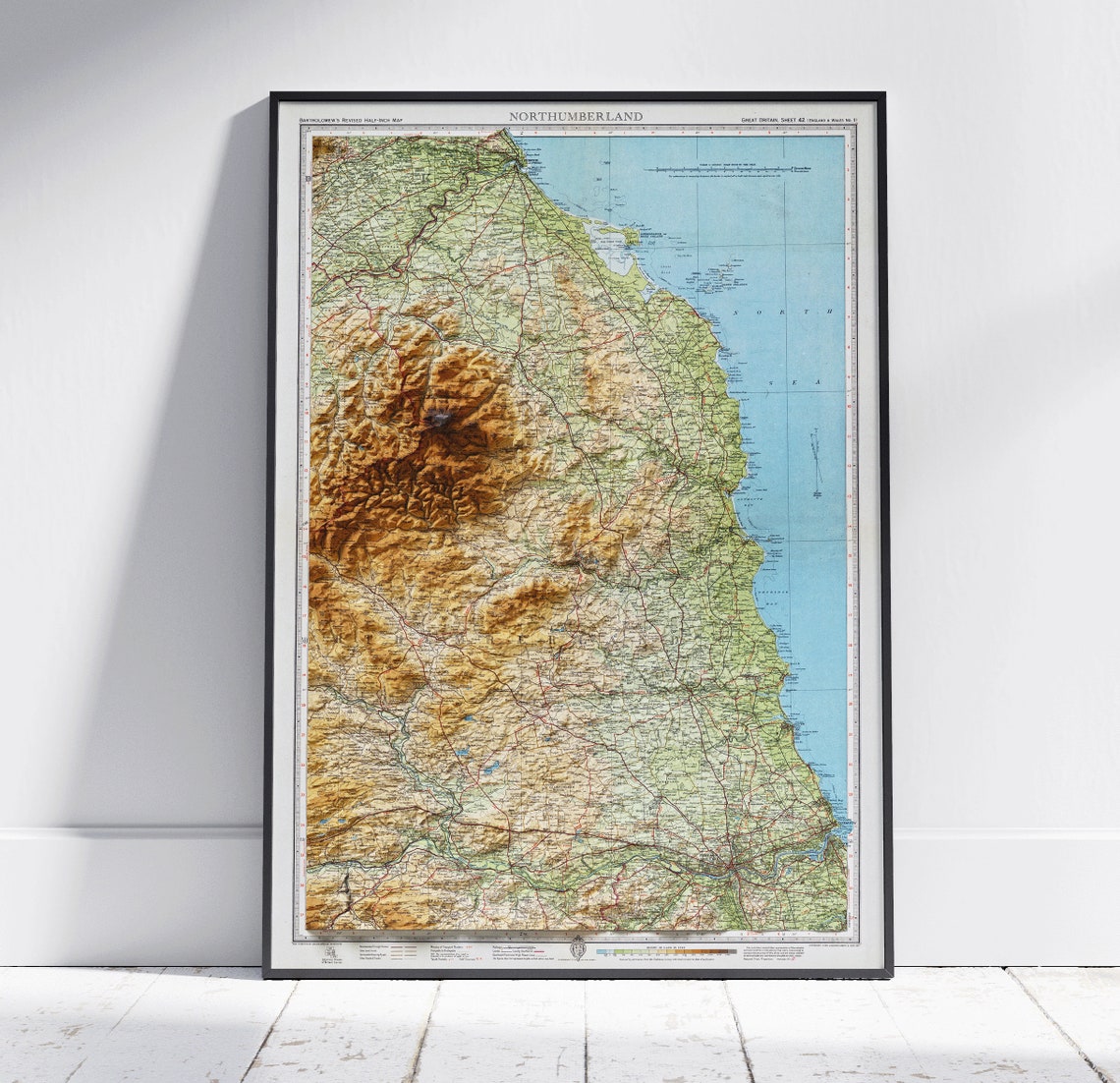 Northumberland Vintage Shaded Relief County Map Decor Art Poster