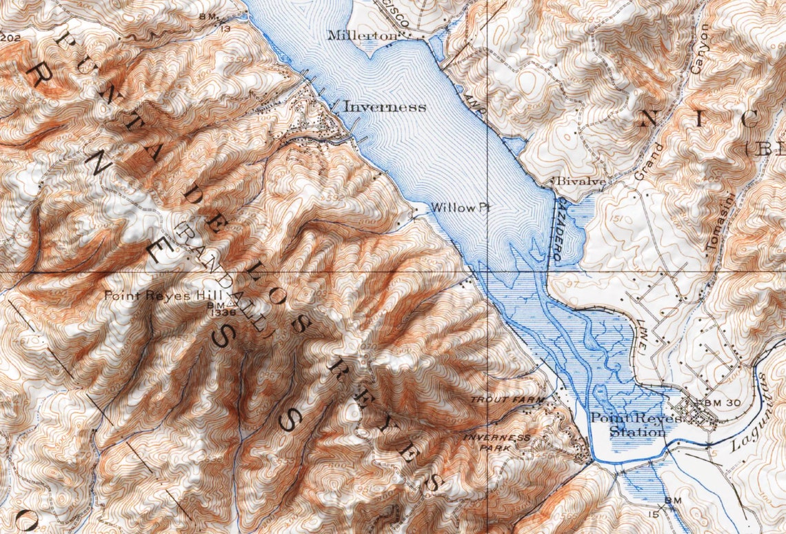 Point Reyes Vintage Shaded Relief Map California Coast Poster - Image 3