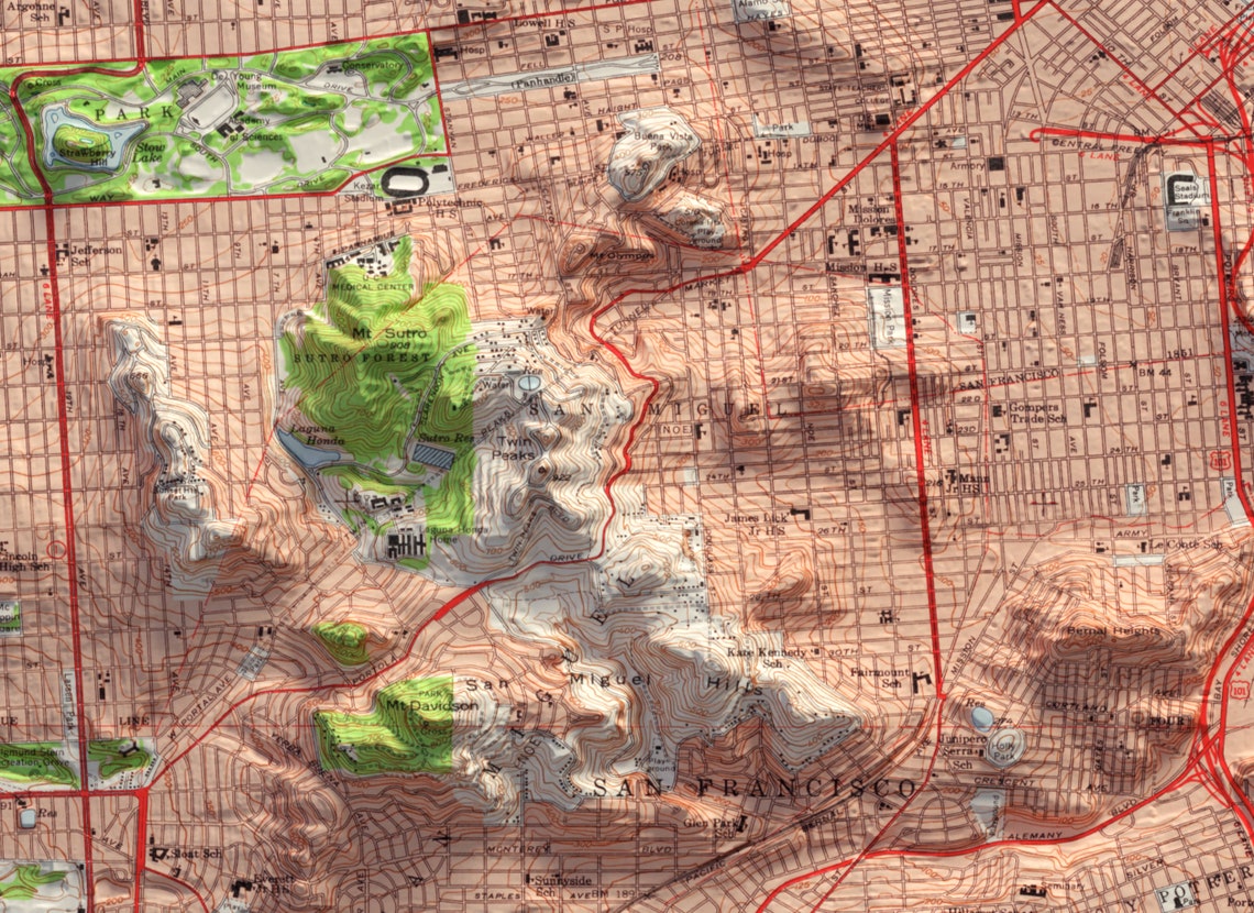 San Francisco Bay Vintage Shaded Relief City Map Poster Vicinity - Image 2