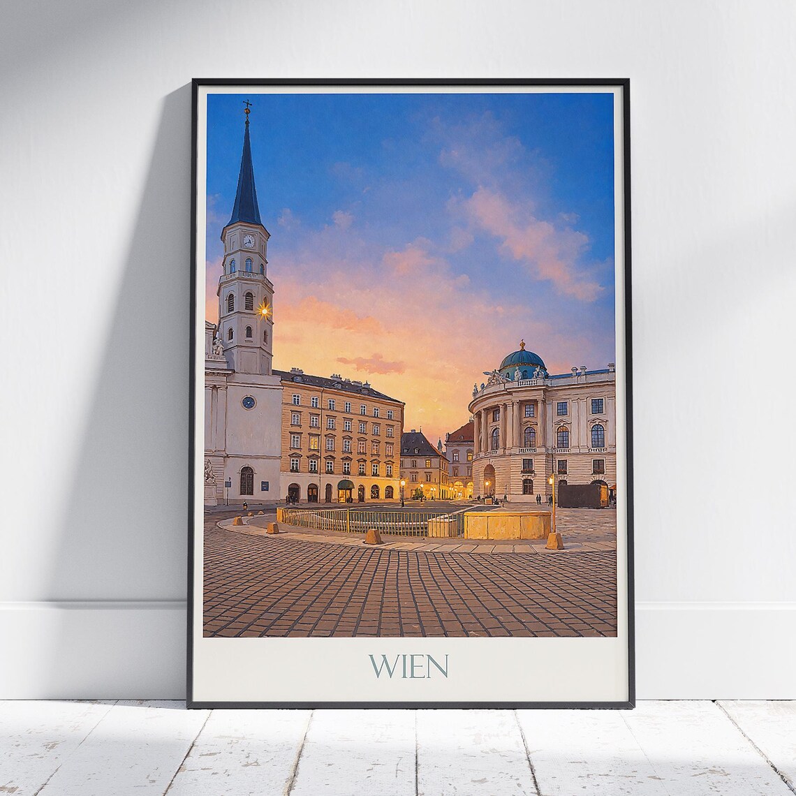 Vienna Wien Michaelerplatz Sunset Church Square Travel Art Poster