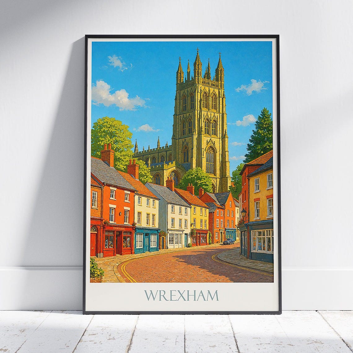 Wrexham Wales St Giles Church Clock Tower Town Travel Art Poster