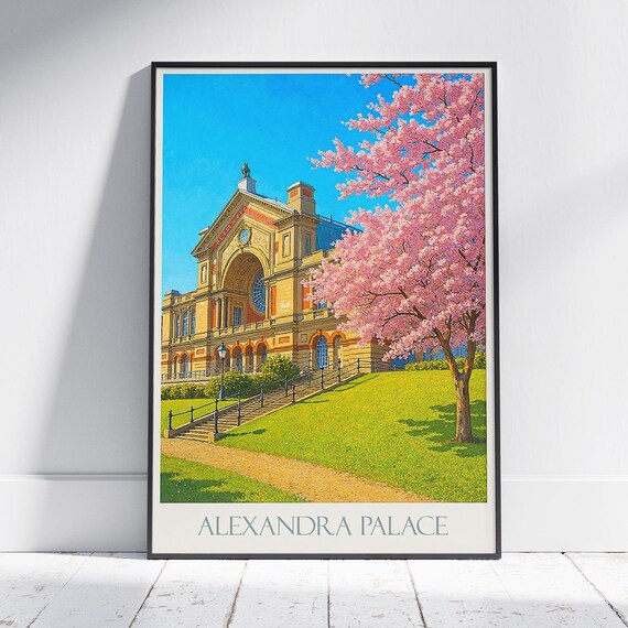 Alexandra Palace London Cherry Blossom Painted Travel Poster