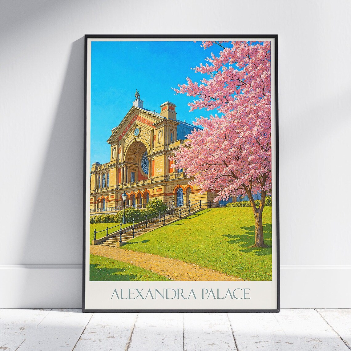 Alexandra Palace London Cherry Blossom Painted Travel Poster