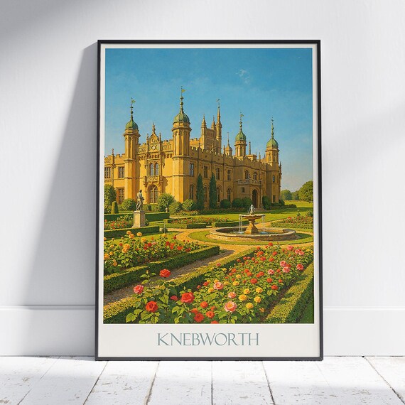 Knebworth House Gothic Stately Home Rose Gardens Travel Poster