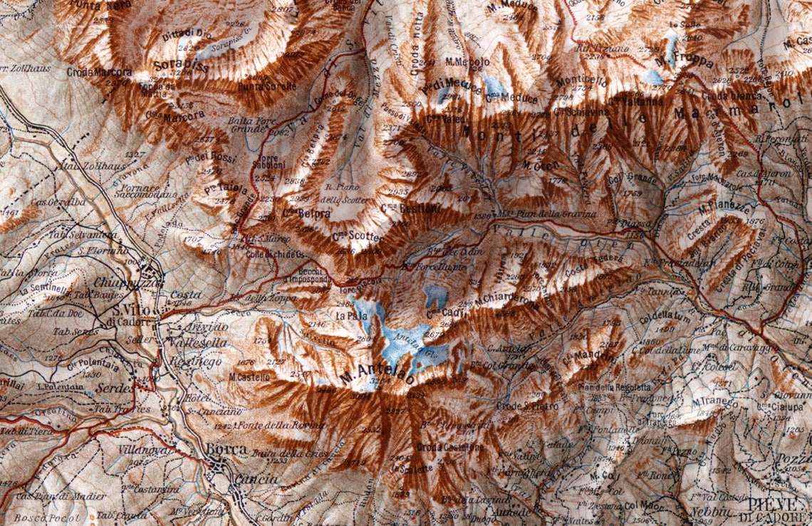 Dolomites Italy Vintage Freytag Shaded Relief Map Art Poster - Image 4
