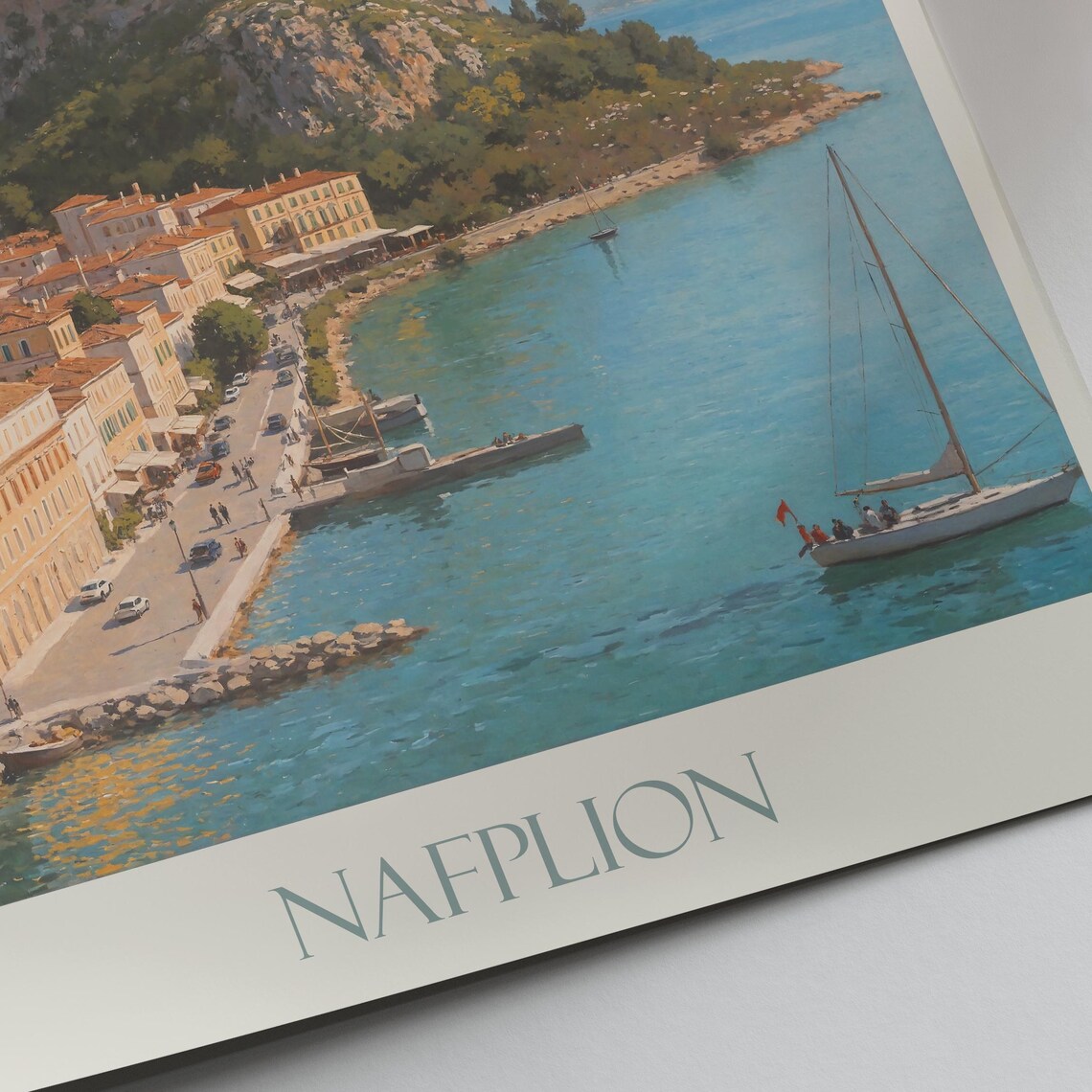 Nafplion Greece Fortress Harbor Sailboat Painted Peloponnese Travel Poster - Image 2