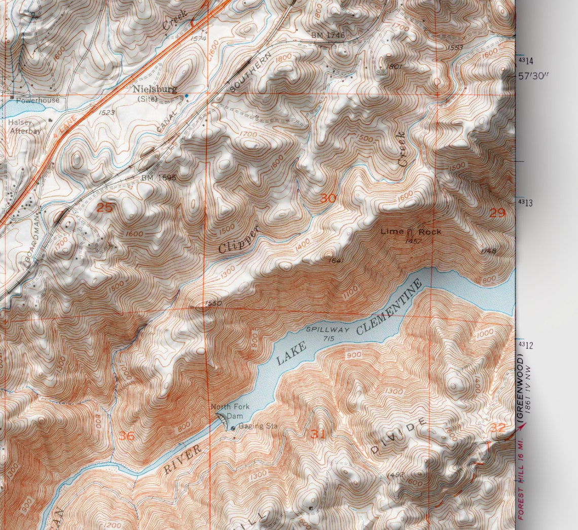 Auburn California Vintage USGS Shaded Relief Topographic Map Poster - Image 2