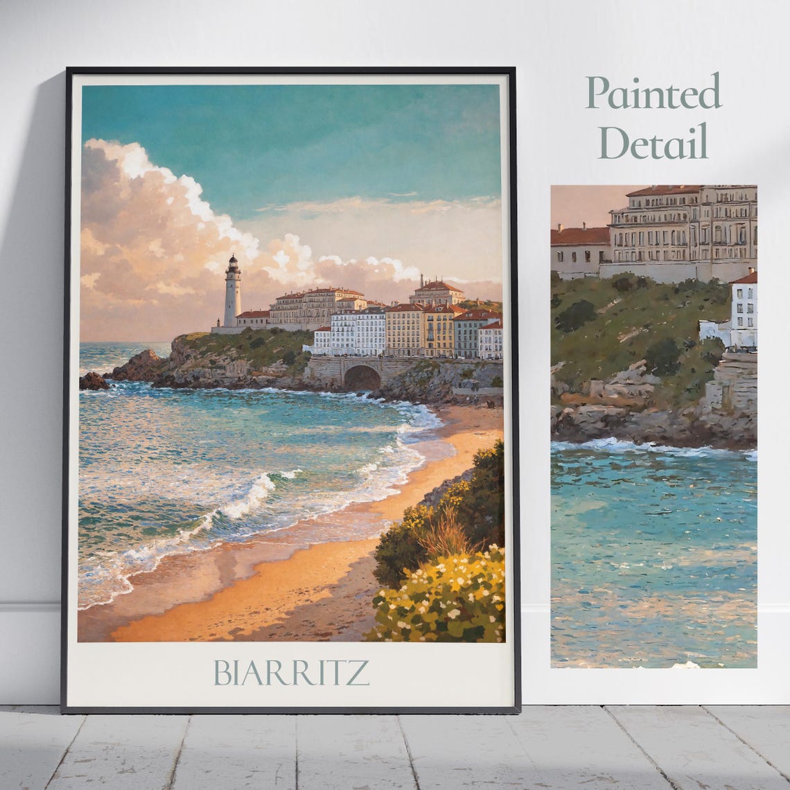Biarritz France Lighthouse Cliffs Beach Painted Atlantic Coast Poster