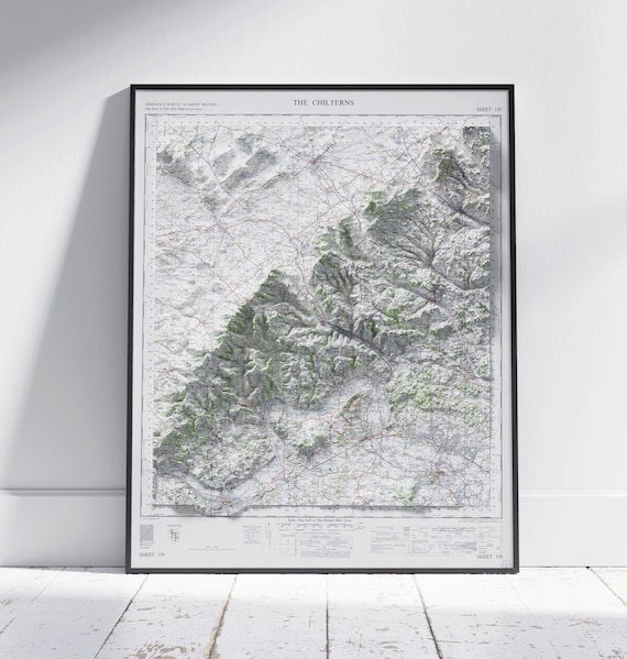 The Chilterns Hills Vintage 3D Relief Map Sheet 159 England Poster