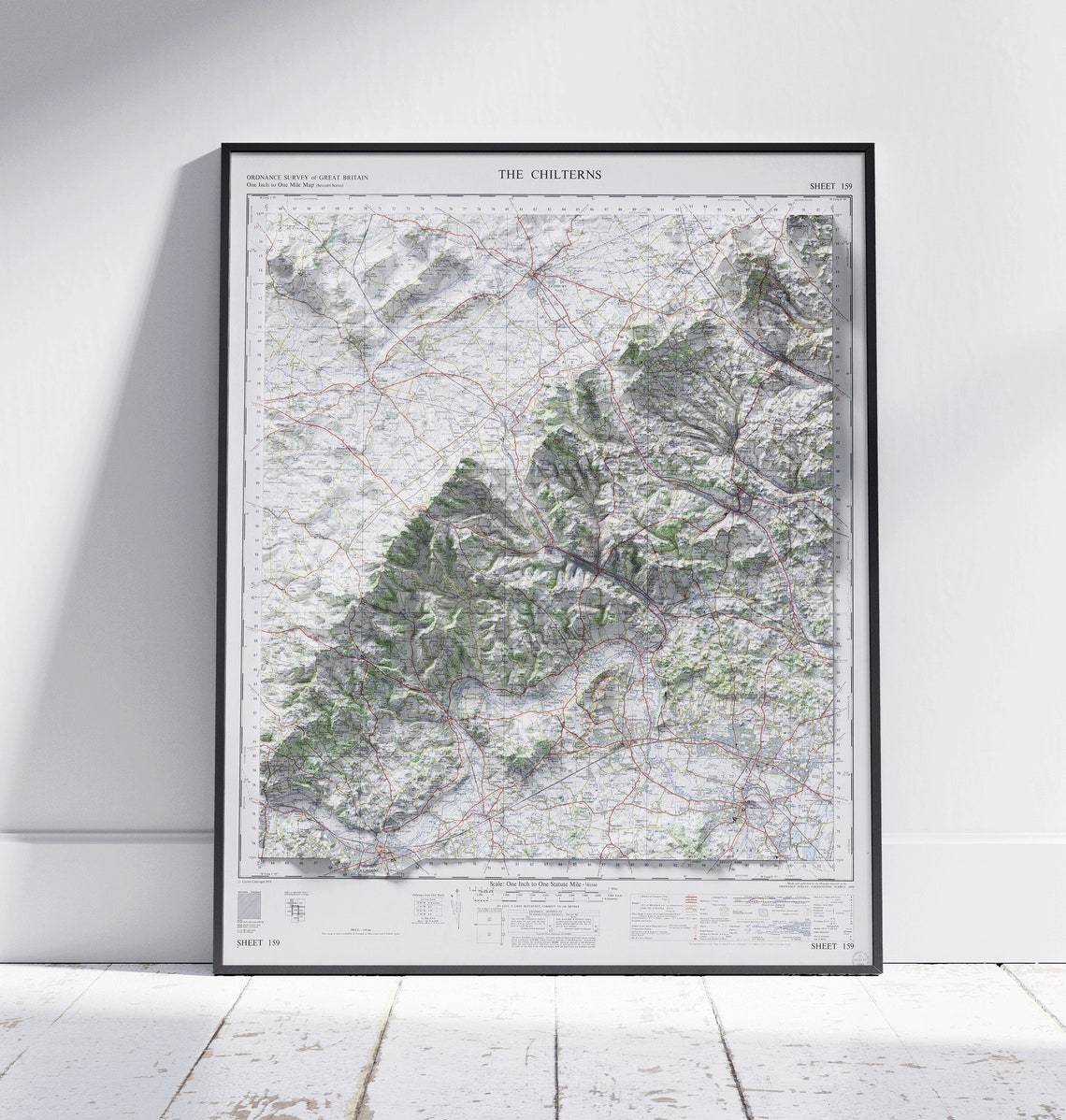 The Chilterns Hills Vintage 3D Relief Map Sheet 159 England Poster