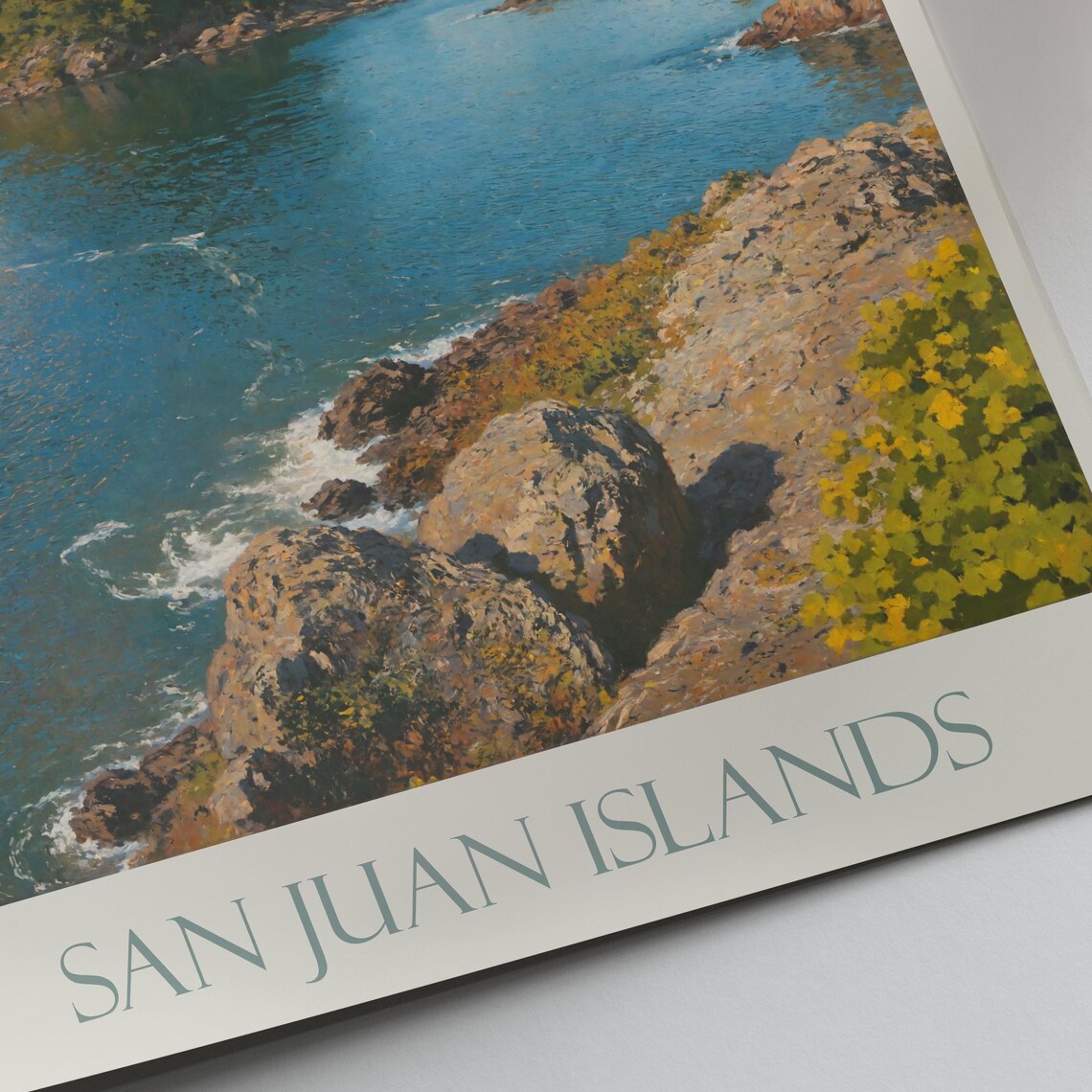 San Juan Islands Washington Rocky Coast Painted Travel Poster - Image 2
