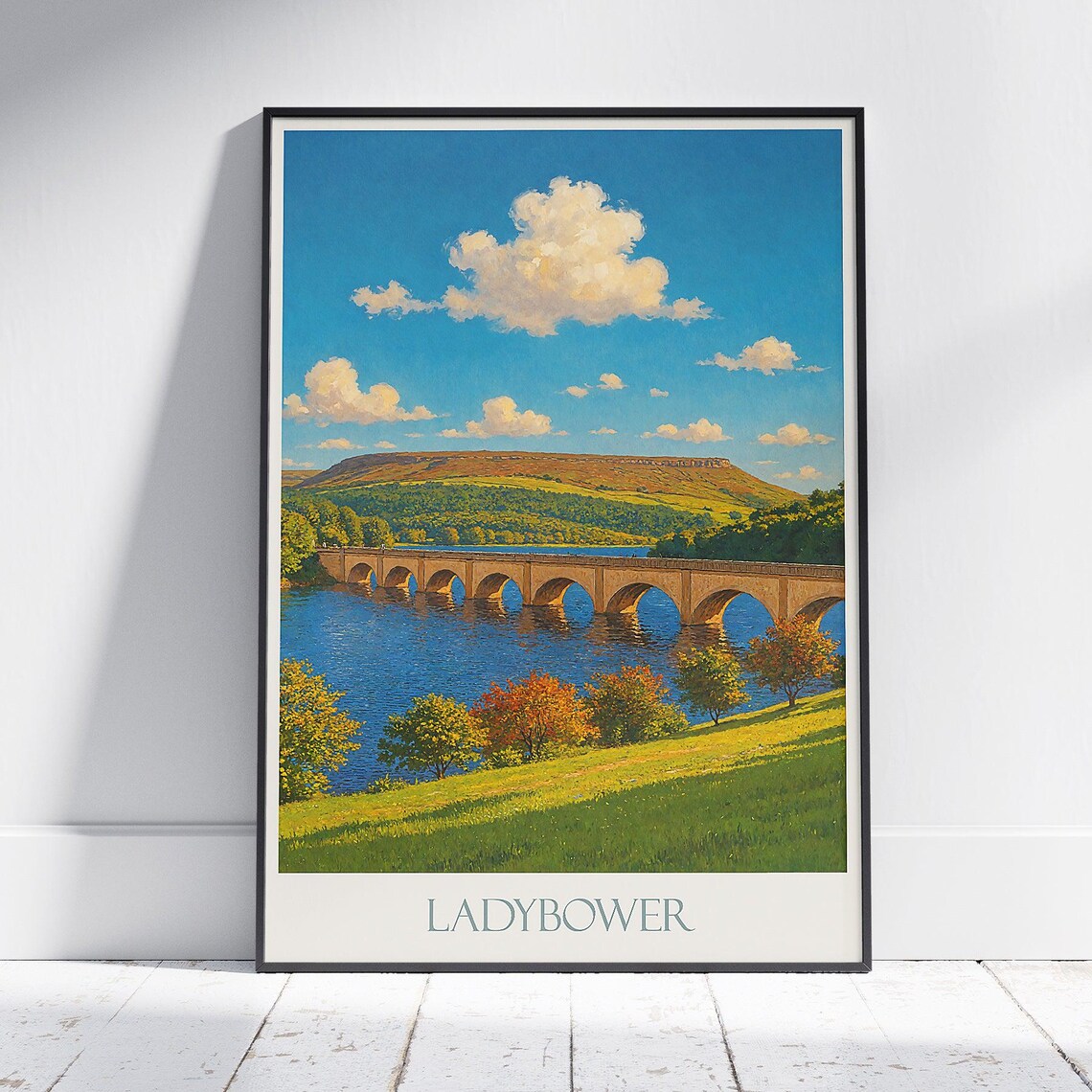 Ladybower Reservoir Stone Viaduct Autumn Lake Peak District Poster