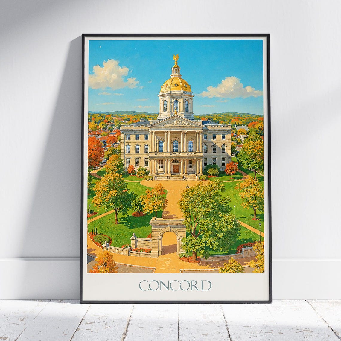 Concord New Hampshire State House Autumn Foliage Travel Poster