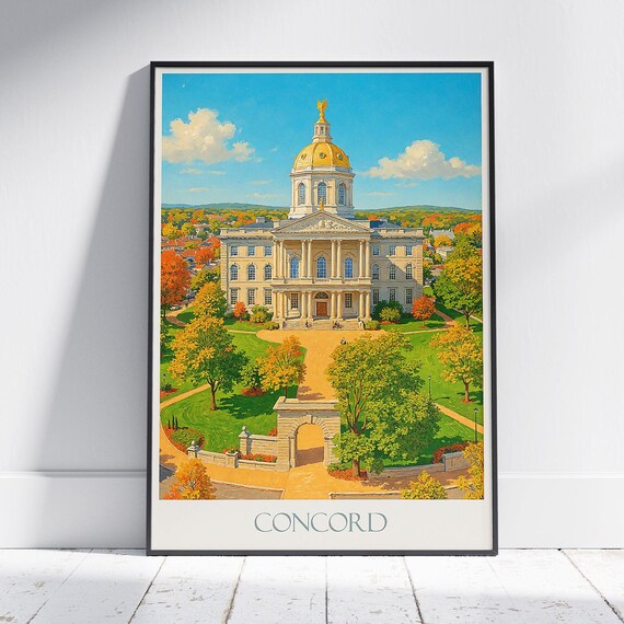 Concord New Hampshire State House Autumn Foliage Travel Poster