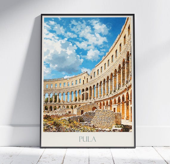 Pula Travel Print Croatia Travel Poster Painted Wall Art Home Decor Framed Personalized Print Vacation Travel Gift