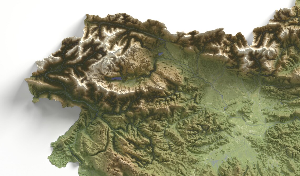 Slovenia Minimalist Green Shaded Relief Topographic Map Poster - Image 2